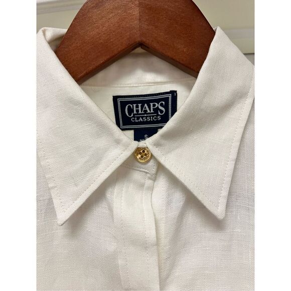 Chaps White Linen Roll Sleeve Button Up Shirt sz S EUC - Picture 2 of 6